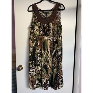 Sleeveless Dress with beaded collar & Earth Tones